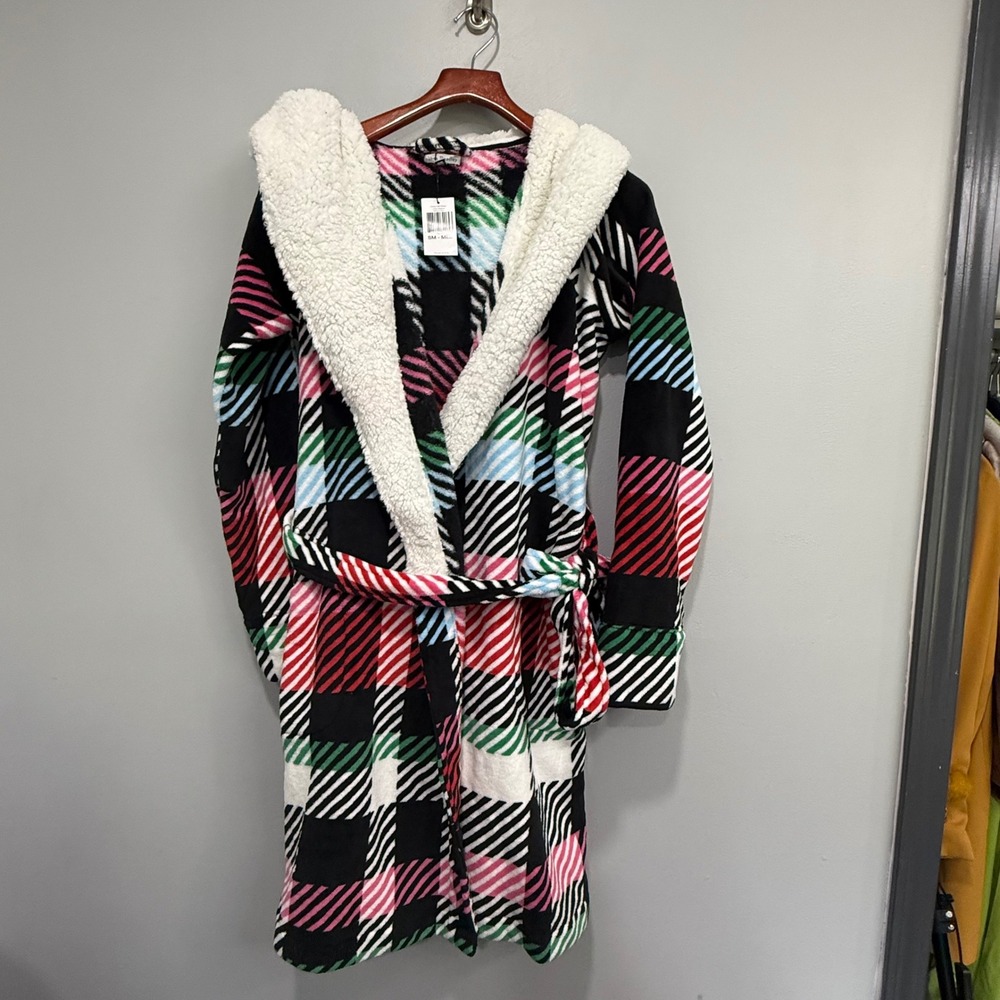 Vera Bradley Cozy Life Robe Ribbons Plaid Faux Fur Hooded Fleece SM-MED NEW